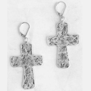 Crave Hammered Silvertone Cross Earrings